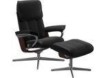 Relaxsessel STRESSLESS "Admiral", schwarz (schwarz batick), B:93cm H:103cm T:79cm, Leder BATICK: BATICK ist ein leicht korrigiertes, durchgefärbtes und genarbtes Möbelleder, bei dem die meisten Unebenheiten und Spuren in der Regel entfernt wurden., Sessel, Relaxsessel, mit Cross Base, Größe M & L, Holzakzent Braun