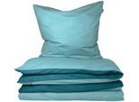 Wendebettwäsche SCHIESSER "Doubleface aus weicher Baumwolle mit edlem Melangeeffekt", blau (türkis), B/L: 155cm x 220cm, 1 Stk., 1 Stk., Renforcé, B/L: 80cm x 80cm, 2 Stk., Renforcé, Obermaterial: 100% Baumwolle, Bettwäsche, Wendebettwäsche, ab Größe 135x200 cm erhältlich, Made in Green