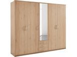 Kleiderschrank PRIESS "Husum", braun (livornobuchefarben), B:231cm H:196cm T:57cm, Holzwerkstoff, Schränke, Kleiderschrank, mit dekorativen Kranz, wahlweise mit Schubkästen