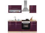 Küchenzeile KOCHSTATION "KS-Eton", lila (küche: lila, korpus: eichefarben, arbeitsplatte: eichefarben), B:210cm T:60cm, Komplettküchen-Sets, Küchenzeile, ohne E-Geräte, Breite 210 cm