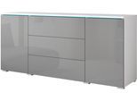 Sideboard HOME AFFAIRE "VERA, grifflos", weiß (weiß, grau hochglanz), B:150cm H:67,9cm T:39,5cm, Sideboards, Sideboard, verstellbare Einlegeböden, Wahlweise mit oder ohne Beleuchtung