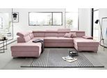 Wohnlandschaft DOMO COLLECTION "Mira, inklusive Kopfteilverstellung für mehr Wohlfühlkomfort, U-Form", rosa (flamingo), B:337cm H:78cm T:230cm, Luxus-Microfaser (92% Polyester, 8% Nylon);Zierkissen: Entsprechend jeweiligem Bezug.;Struktur (100% Polyester);Struktur fein (100% Polyester), Sofas, Wohnlandschaft, wahlweise mit Bettfunktion und Bettkasten, elegant und modern