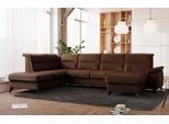 Wohnlandschaft SIT & MORE "Astoria U-Form", braun (dunkelbraun), B:329cm H:91cm T:225cm, 100% Polyester, Sofas, Wohnlandschaft, wahlweise mit motorischer Relaxfunktion