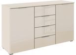 Kombikommode OTTO HOME "Sideboard Kombikommode Schubladenkommode AGORDO mit Glasfront", beige, glas beige (champagner, B:120cm H:81cm T:42cm, Holzwerkstoff, Sideboards, Kombikommode, vier große Schubladen, mit insgesamt 4 Einlegeböden MADE IN GERMANY