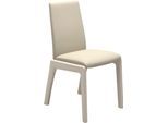 Polsterstuhl STRESSLESS "Laurel", beige (cream batick, eiche gekalkt), B:57cm H:92cm T:59cm, Leder BATICK: BATICK ist ein leicht korrigiertes, durchgefärbtes und genarbtes Möbelleder, bei dem die meisten Unebenheiten und Spuren in der Regel entfernt wurden., Stühle, Polsterstuhl, Low Back, Größe M, mit abgerundeten Beinen in Eiche gekalkt