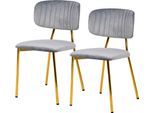 Polsterstuhl KAYOOM "Stuhl Giselle 125 2er-Set, pflegeleichter Samtbezug", grau, B:51cm H:80cm T:47cm, Sitz:Stoffbezug aus 100% Polyester Gestell:100% Eisen, Stühle, Polsterstuhl, mit Armlehnen, goldenes Gestell aus Edelstahl, Samtbezug, Ziernähte
