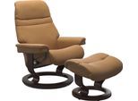 Relaxsessel STRESSLESS "Sunrise", braun (new caramel), B:75cm H:100cm T:73cm, Leder BATICK: BATICK ist ein leicht korrigiertes, durchgefärbtes und genarbtes Möbelleder, bei dem die meisten Unebenheiten und Spuren in der Regel entfernt wurden.;Leder PALOMA: PALOMA ist ein durchgefärbtes Semianilin-Möbelleder mit natürlicher Narbung.;ROHLEDER Stoff Q2 FARON: Ein fester zuverlässiger Bouclé mit einem