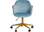 Schreibtischstuhl JAHNKE "SHELL WORX", blau (hellblau, gold, goldfarben, hellblau), B:56,5cm H:87cm T:59cm, Polyester, Stühle, Schreibtischstuhl, Büro-/ Schreibtischstuhl, höhenverstellbar, Samt, Gestell in Gold-Look