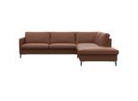 Ecksofa FLEXLUX "Fiore, super Sitzkomfort durch Kaltschaum im Sitz, L-Form", braun (old chestnut), B:266cm H:85cm T:225cm, 100% Echteder, Sofas, Ecksofa, schmale Armlehnen, Füße Alu+schwarz