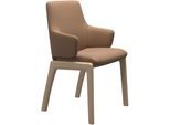Polsterstuhl STRESSLESS "Laurel", braun (latte batick, eiche gekalkt), B:58cm H:92cm T:59cm, Leder BATICK: BATICK ist ein leicht korrigiertes, durchgefärbtes und genarbtes Möbelleder, bei dem die meisten Unebenheiten und Spuren in der Regel entfernt wurden., Stühle, Polsterstuhl, Low Back mit Armlehne, Größe L, abgerundete Beine in Eiche gekalkt