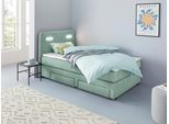 Boxbett HOME AFFAIRE "Luan", blau (turquoise), B:127cm L:211cm, Komplettbetten, Boxbett, Schubkästen, LED-Beleuchtung und Topper, in Breite 120 cm und 180 cm