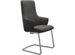 Polsterstuhl STRESSLESS "Laurel", grau (rock paloma, chrom matt), B:58cm H:105cm T:60cm, Leder PALOMA: PALOMA ist ein durchgefärbtes Semianilin-Möbelleder mit natürlicher Narbung., Stühle, Polsterstuhl, High Back mit Armlehne, Größe L, mit Beinen aus Stahl in Chrom matt