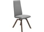 Polsterstuhl STRESSLESS "Laurel", grau (wild dove batick, walnuss), B:49cm H:105cm T:60cm, Leder BATICK: BATICK ist ein leicht korrigiertes, durchgefärbtes und genarbtes Möbelleder, bei dem die meisten Unebenheiten und Spuren in der Regel entfernt wurden., Stühle, Polsterstuhl, High Back, Größe M, mit schräggestellten Beinen in Walnuss