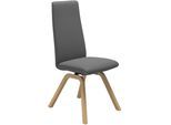 Polsterstuhl STRESSLESS "Laurel", grau (grau batick, eiche natur), B:49cm H:105cm T:60cm, Leder BATICK: BATICK ist ein leicht korrigiertes, durchgefärbtes und genarbtes Möbelleder, bei dem die meisten Unebenheiten und Spuren in der Regel entfernt wurden., Stühle, Polsterstuhl, High Back, Größe M, mit schräggestellten Beinen in Eiche natur