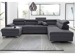 Wohnlandschaft DOMO COLLECTION "Mira, inklusive Kopfteilverstellung für mehr Wohlfühlkomfort, U-Form", grau (dunkelgrau), B:337cm H:78cm T:230cm, Luxus-Microfaser (92% Polyester, 8% Nylon);Zierkissen: Entsprechend jeweiligem Bezug.;Struktur (100% Polyester);Struktur fein (100% Polyester), Sofas, Wohnlandschaft, wahlweise mit Bettfunktion und Bettkasten, elegant und modern