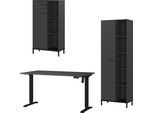 Büromöbel-Set GERMANIA "GW-Rovigo", grau (graphit, schwarz), B:298cm H:190cm T:80cm, Holzwerkstoff, Metall, Arbeitsmöbel-Sets, Büromöbel-Set, Schreibtisch elektrisch höhenverstellbar