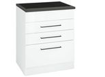 Kochfeldumbauschrank KOCHSTATION "KS-Tulsa", weiß (weiß hochglanz), B:60cm H:85cm T:60cm, Schränke, Kochfeldumbauschrank, 60 cm breit, 2 Schubladen, 1 großer Auszug, schwarzer Metallgriff