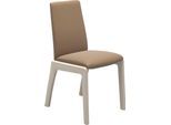 Polsterstuhl STRESSLESS "Laurel", braun (almond paloma, eiche gekalkt), B:57cm H:92cm T:59cm, Leder PALOMA: PALOMA ist ein durchgefärbtes Semianilin-Möbelleder mit natürlicher Narbung., Stühle, Polsterstuhl, Low Back, Größe M, mit abgerundeten Beinen in Eiche gekalkt