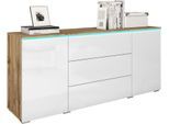 Sideboard HOME AFFAIRE "VERA, grifflos", braun (eichefarben votan, weiß hochglanz), B:150cm H:67,9cm T:39,5cm, Sideboards, Sideboard, verstellbare Einlegeböden, Wahlweise mit oder ohne Beleuchtung