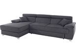 Ecksofa DOMO COLLECTION "Mira, inklusive Kopfteilverstellung für mehr Wohlfühlkomfort, L-Form", grau (dunkelgrau), B:271cm H:78cm T:167cm, Zierkissen: Entsprechend jeweiligem Bezug.;Struktur (100% Polyester);Struktur fein (100% Polyester);Luxus-Microfaser (92% Polyester, 8% Nylon), Sofas, Ecksofa, wahlweise mit Bettfunktion und Bettkasten, elegant und modern