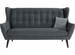 3-Sitzer HOME AFFAIRE "Hemmink", grau (graphit, grau), B:197cm H:107cm T:94cm, Samtvelours (100% Polyester);Luxus-Microfaser (100% Polyester);Struktur (94% Polyester, 6% Polyacryl), Sofas, 3-Sitzer, mit Knopfheftung