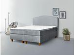 Boxspringbett INOSIGN "Jalma", grau (light gray), B:161cm L:208cm, 100% Polyester, Komplettbetten, Boxspringbett, Füße aus massiver Birke ; Inkl. Topper