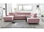 Wohnlandschaft DOMO COLLECTION "Mira, inklusive Kopfteilverstellung für mehr Wohlfühlkomfort, U-Form", rosa (flamingo), B:337cm H:78cm T:230cm, Luxus-Microfaser (92% Polyester, 8% Nylon);Zierkissen: Entsprechend jeweiligem Bezug.;Struktur (100% Polyester);Struktur fein (100% Polyester), Sofas, Wohnlandschaft, wahlweise mit Bettfunktion und Bettkasten, elegant und modern