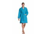 Unisex-Bademantel VOSSEN "Rom, ideal für Sauna & Spa, Hotelbademantel, Morgenmantel" Gr. S, blau (türkis), L:100cm, Waffelpiqué, Hausmäntel, Unisex-Bademantel, für Damen & Herren, Waffelpiqué-Struktur, in leichter Qualität