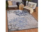 Teppich SANAT "Floral 2 Outdoor", blau (graublau), B:60cm H:6mm L:110cm, Kunstfaser, Teppiche, Teppich, In- und Outdoor geeignet, Blumen, Balkon, Terrasse, Außenbereich
