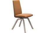 Polsterstuhl STRESSLESS "Laurel", braun (new caramel batick, eiche gekalkt), B:49cm H:92cm T:59cm, Leder BATICK: BATICK ist ein leicht korrigiertes, durchgefärbtes und genarbtes Möbelleder, bei dem die meisten Unebenheiten und Spuren in der Regel entfernt wurden., Stühle, Polsterstuhl, Low Back, Größe M, mit schräggestellten Beinen in Eiche gekalkt