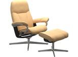 Relaxsessel STRESSLESS "Consul", gelb, B:78cm H:97cm T:70cm, Sessel, Relaxsessel, mit Hocker, mit Cross Base, Größe S, M & L, Holzakzent Schwarz