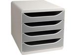 Exacompta Big Box Plus Office Steingrau, 4 offene Schubladen A4/A4+/24x32 cm, leise mit Stopp, stapelbar