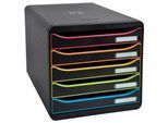 Exacompta Big Box Plus Black Office Schwarz, 5 offene Schubladen A4/A4+/24x32, leise, Sicherheitsstopp, stapelbar