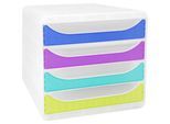 Exacompta Big Box Plus Chromaline sortiert, 4 offene Schubladen A4/A4+/24x32 cm, leise mit Stopp, stapelbar