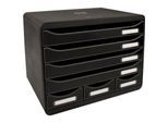 Exacompta STOREBOX Schwarz Glossy, 7 offene Schubladen A4+ im Querformat, 27 cm tief, leise, Sicherheitsstopp, 25 Jahre