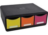 Exacompta Toolbox Regenbogen, Ablagemodul quer mit 3 Schubladen, 27 cm tief, Etikettenhalter, leise, stapelbar, 25 Jahre