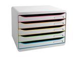Exacompta Big Box Plus Horizon Weiß/Harlekin, 5 offene Schubladen A4/A4+, 27 cm tief, leise mit Stopp, stapelbar
