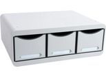 Exacompta Toolbox Lichtgrau, Ablagemodul quer mit 3 Schubladen, 27 cm tief, Etikettenhalter, leise, 25 Jahre Garantie