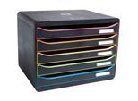 Exacompta Big Box Plus Horizon Schwarz/Harlekin, 5 offene Schubladen A4/A4+, 27 cm tief, leise mit Stopp, stapelbar