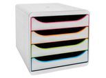 Exacompta Big Box Plus Black Office Weiß/Harlekin, 4 offene Schubladen A4/A4+/24x32 cm, leise, stapelbar
