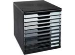 Exacompta MODULO A4 Schubladenbox Grauschattierungen, 10 Schubladen geschlossen A4/A4+, leise, Sicherheitsstopp, stapelbar