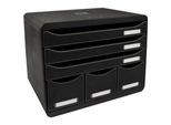 Exacompta STOREBOX Schwarz Glossy, 6 offene Schubladen A4+ quer, 27 cm tief, leise Auszüge, Sicherheitsstopp, stapelbar