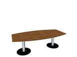 Konferenztisch, bis 8 Personen, Boot, Tellerfuss, B 2400 x T 800/1200 x H 720 mm, Nussbaum/weissaluminium