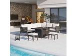 Dining-Loungeset Selena Grau Outdoorstoff/Metall +Abdeckung
