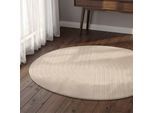 Wollteppich VIKOSA "Arcura", cremeweiß, H:15mm Ø:120cm, Wolle, Teppiche, Wolle Handgemacht, Hoch-Tief-Effekt, Geometrisches Linien Wellendesign