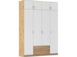 Kleiderschrank RAUCH "Schrank Garderobe Wäscheschrank GAMMA in 4 Breiten 91-226 cm", weiß (eiche artisan, alpinweiß, griffe alu), B:181cm H:248cm T:54cm, Holzwerkstoff, Schränke, Kleiderschrank, mit Schubladen und Schrankaufsatz, schlichtes Design MADE IN GERMANY