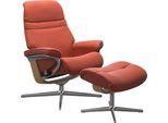 Relaxsessel STRESSLESS "Sunrise", braun (henna), B:92cm H:105cm T:80cm, Sessel, Relaxsessel, mit Hocker, mit Cross Base, Größe S, M & L, Holzakzent Eiche