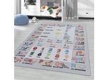 Kinderteppich AYYILDIZ TEPPICHE "PLAY 2904", grau, B:100cm H:6mm L:150cm, Polyamid, Teppiche, Kinderteppich, robuster Kurzflor, bunter Spiel Lern Teppich, Kinderzimmer