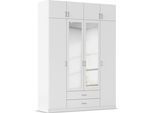 Kleiderschrank RAUCH "Schrank Garderobe Wäscheschrank GAMMA in 4 Breiten 91-226 cm", alpinweiß, griffe alu, B:181cm H:248cm T:54cm, Holzwerkstoff, Schränke, Kleiderschrank, mit Schubladen und Schrankaufsatz sowie Spiegel MADE IN GERMANY