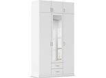 Kleiderschrank RAUCH "Schrank Garderobe Wäscheschrank GAMMA in 4 Breiten 91-226 cm", alpinweiß, griffe alu, B:136cm H:248cm T:54cm, Holzwerkstoff, Schränke, Kleiderschrank, mit Schubladen und Schrankaufsatz sowie Spiegel MADE IN GERMANY